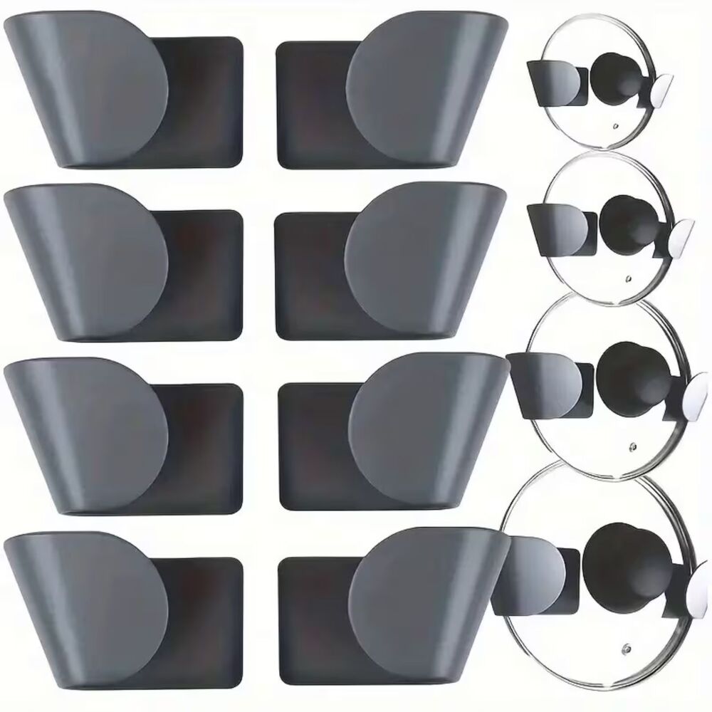 8 pc Wall Mount Pot Lid Holder Kitchen Storage Rack Multi Function Black NWT
